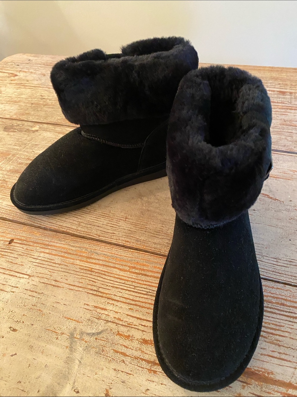BearPaw Black Fur Cuffed Ankle Booties